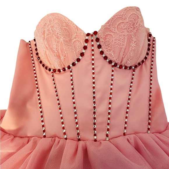 Sugar Thrillz Pink Strapless corset Dress with heart Lace Chrystal embellished - Picture 7 of 12